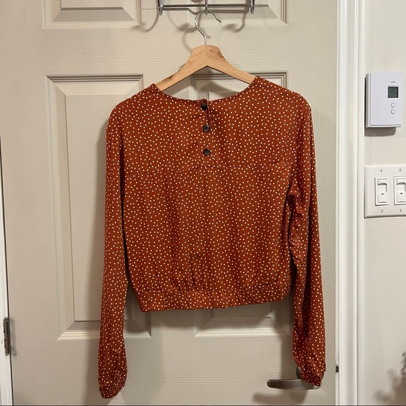 Bershka Cute Brown Polka Dot Long Sleeve Top - Picture 3 of 5